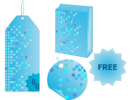 Shopping object set - labels,badges and paper packet with nice mosaic designのイラスト素材
