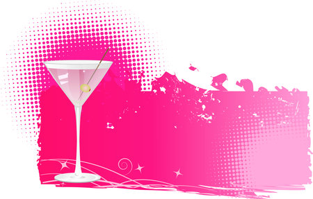 Martini on pink halftone grungy backgroundのイラスト素材