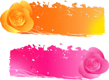 Two grunge multicolored banners with rosesのイラスト素材