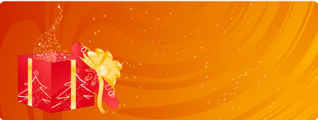 Orange christmas banner with open sparkling magic boxのイラスト素材