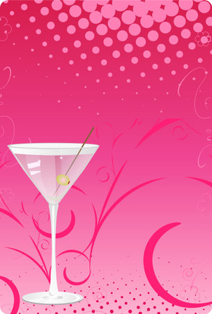 Martini glass on pink halftone background with swirl designのイラスト素材