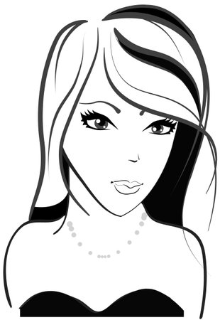 Lineart girl in black and white colorsのイラスト素材