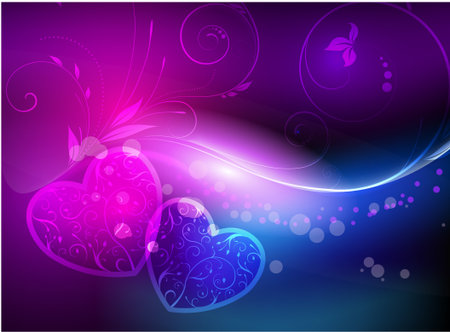 Shiny vector background with hearts and floralsのイラスト素材