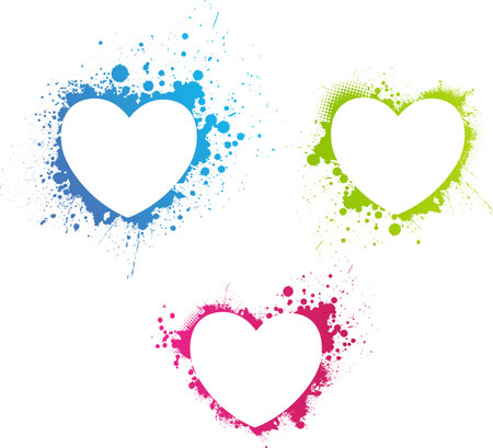 Beautiful grunge multicolored hearts. Set of three elements.のイラスト素材