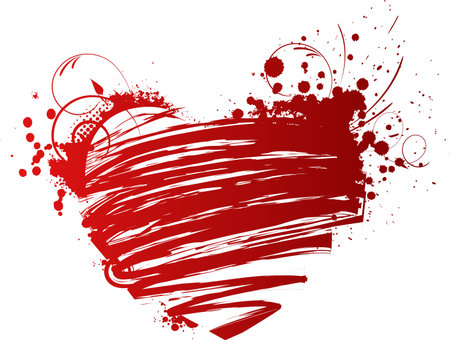 Red grunge heart with floral elementsのイラスト素材