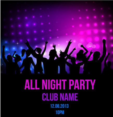 Poster for disco party with silhouettes of dancing peopleのイラスト素材