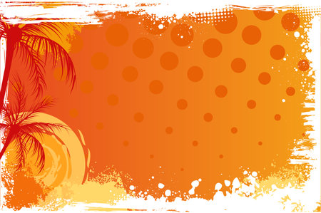 Grunge banner backgrounds in orange color with palm treesのイラスト素材