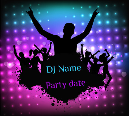 Poster template for disco party with silhouettes of dancing people and grunge elementsのイラスト素材
