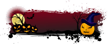  Halloween grunge background with jack o'lantern pumpkins のイラスト素材