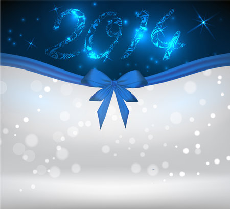 New year 2014 holiday shiny background with blue bow ribbonのイラスト素材