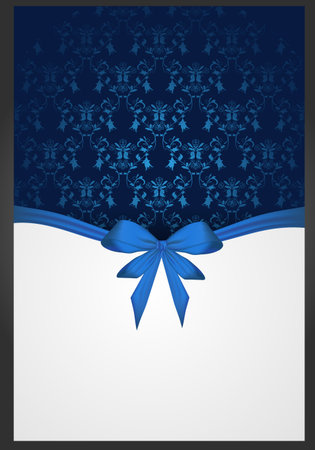Vertical background with damask floral decoration and ribbon bow. Template for invitation, greeting card, menuのイラスト素材