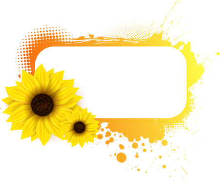 Colorful grunge frame with two sunflowersのイラスト素材