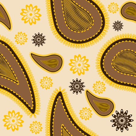 Vintage paisley seamless pattern in brown and yellow colorsのイラスト素材