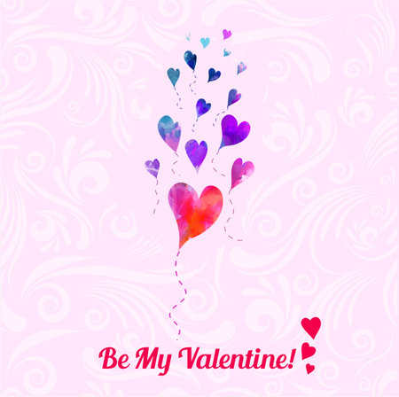 Valentine day greeting card with abstract heart balloonsのイラスト素材