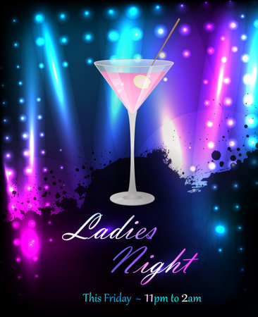 Ladies night or party poster template with glass of pink martiniのイラスト素材