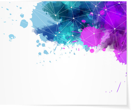 Background with multcolored watercolor splashes and abstract net designのイラスト素材