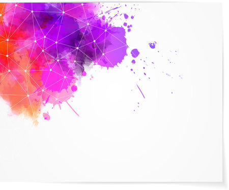 Background with multcolored watercolor splashes and abstract net designのイラスト素材