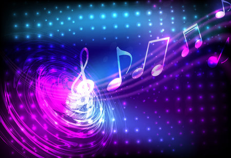 Abstract music notation coming from line swirl on glowing halftone backgroundのイラスト素材
