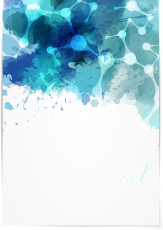 Background with blue watercolor splashes and abstract net designのイラスト素材