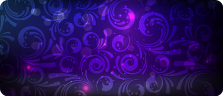 Floral swirly glowing ornament on dark backgroundのイラスト素材