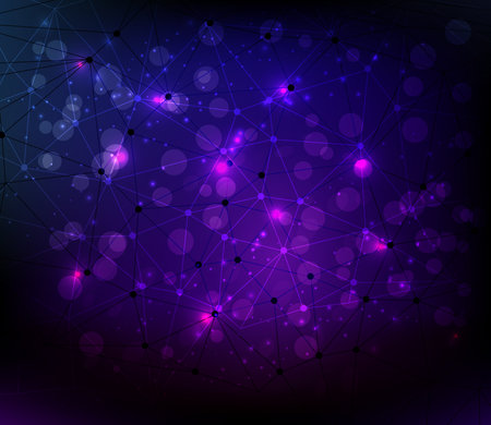 Abstract communication concept net on dark background with glowing dotsのイラスト素材