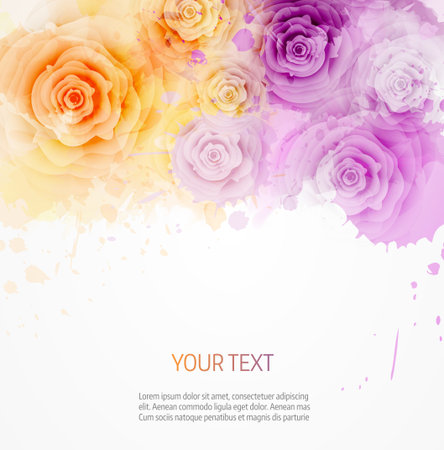 Abstract watercolor background in pink and blue colors with rosesのイラスト素材