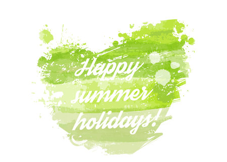 Watercolored heart in green colors - Happy summer holidaysのイラスト素材