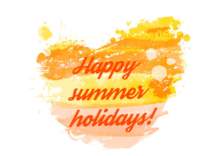 Watercolored heart in orange colors - Happy summer holidaysのイラスト素材