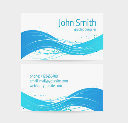 Business card template - front and back side. Blue abstract wave design.のイラスト素材