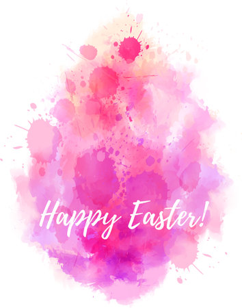 Watercolor imitation Happy Easter background. Shaped in egg form. Pink colored. Vector illustration.のイラスト素材