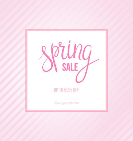 Spring sale banner in pink color with abstract flowers. For mobile, website promotion, ads and newsletter.のイラスト素材