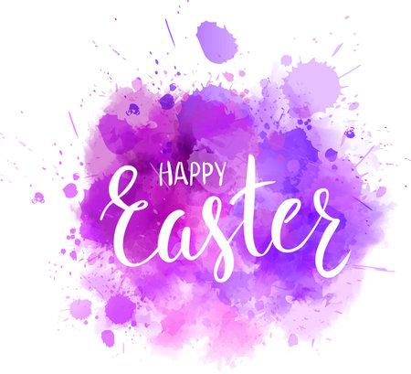 Watercolor imitation background with handwritten modern calligraphy message "Happy Easter". Vector illustration.のイラスト素材