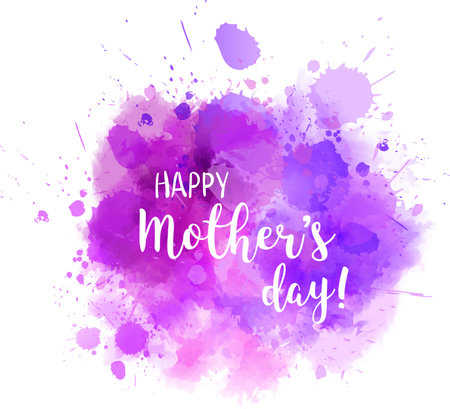 Abstract watercolor purple blot with "Happy mother's day" calligraphy message.のイラスト素材