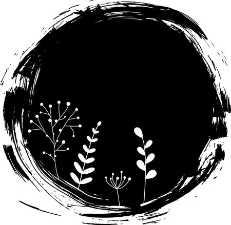 Round grunge background with decorative floral elements.のイラスト素材