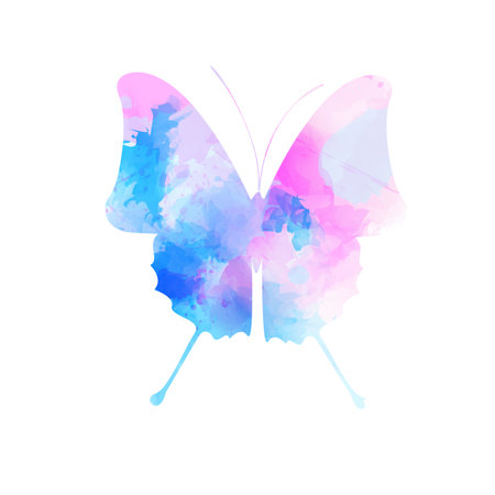 Watercolor imitation butterfly in pink and blue colors. Vector illustration. のイラスト素材