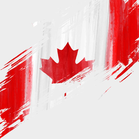 Grunge Canadian flag background with watercolor brushed lines. Template for holidays, Canada day, invitation, poster, flyer, banner, etc.のイラスト素材