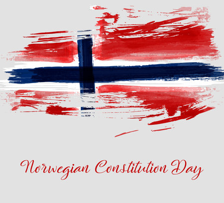 Norwegian Constitution day holiday background. Grunge watercolor flag of Norway. Template for holiday poster, flyer, banner, invitation, etc.のイラスト素材