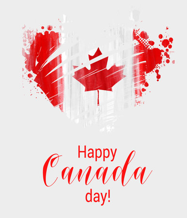 Happy Canada day background with watercolor brushed lines in heart shape. Grunge canadian flag.のイラスト素材