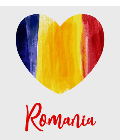 Romania  poster background with watercolor grunge heart in flag colors. Concept for national holiday poster, flyer, banner, etc.のイラスト素材