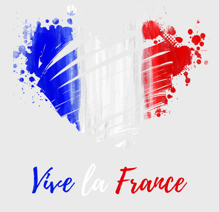 Vive la France celebration background. France National day. Grunge watercolor flag in heart shape. Template for poster, banner, flyer, invitation, etc.のイラスト素材