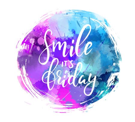 Watercolor imitation round brushed with Smile it's friday textのイラスト素材
