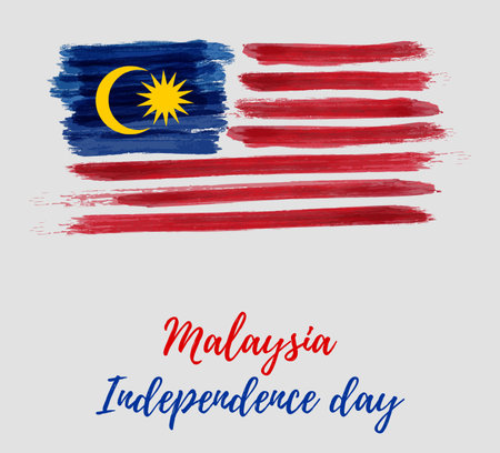 Malaysia Independence day background. With grunge painted  flag of Malaysia. Hari Merdeka holiday. Template for poster, banner, flyer, invitation, etc.