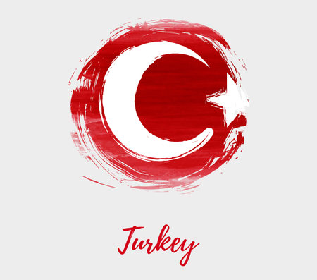 Background with  watercolor painted Turkey flag in grunge round shape. Template for Turkey national holidays poster, banner, flyer, invitation, etc.のイラスト素材