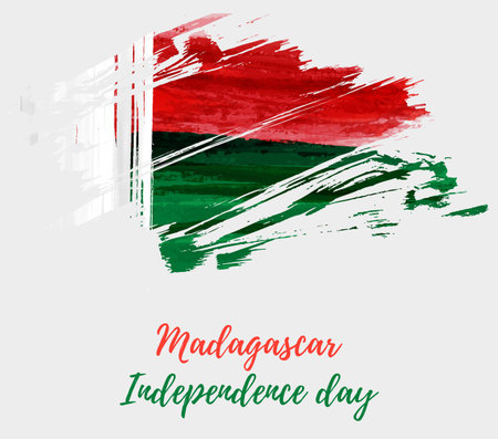 Madagascar Independence day holiday background. Abstract grunge watercolored flag.  National holiday - 26 June. template for holiday poster, banner, invitation, flyer, etc.のイラスト素材