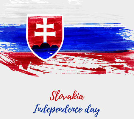 Slovakia Independence day holiday background. Abstract grunge watercolored flag of Slovak Republic. Template for national holiday background, banner, poster, etc.のイラスト素材