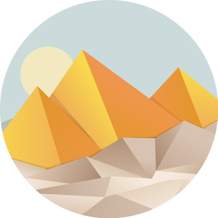 Flat design of pyramids of Giza. Symbol of Egypt. Polygonal illustration from triangles. Round shaped. Can be used as logo, icon, sign, badge etc.のイラスト素材
