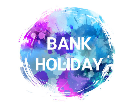 Abstract multicolored grunge splash blot with "Bank holiday" text messageのイラスト素材