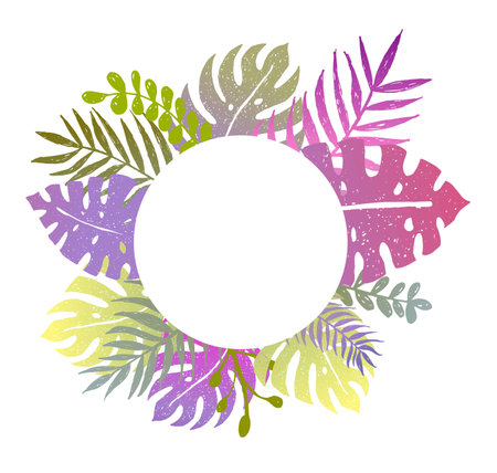 Decorative botanical background with tropical leaves. Empty copy space for your text messageのイラスト素材