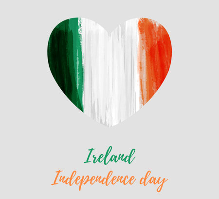 Ireland Independence day holiday background. Abstract grunge watercolored flag of Republic of Ireland in heart shape. Template for national holiday background, banner, poster, etc.のイラスト素材