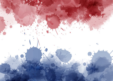 Watercolor background with paint splashes in Netherlands flag colors. Template background for Netherlands national holidays.のイラスト素材